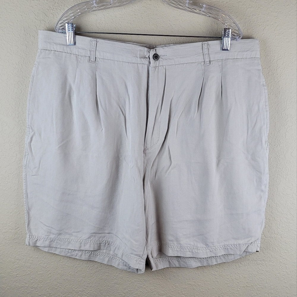 Fila Golf Pleated‎ Shorts Mens 42 Actual 40 Tan Silk Herringbone Luxury Golfcore